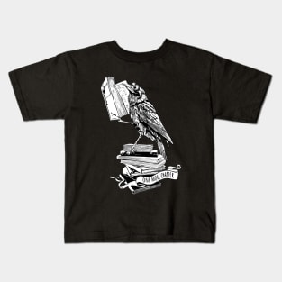 Black raven read book, gift for reader, student gift, lover books, black and white Kids T-Shirt